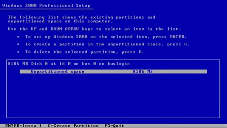 Windows 2000 Create partition