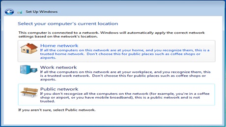 Windows 7 Select your computers current location