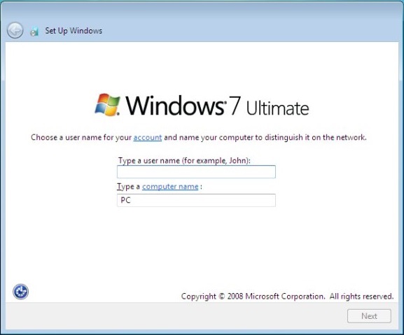Windows 7 Set Up Wiindows user