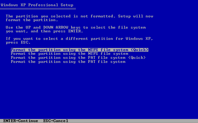 Instalare Windows XP NTFS file