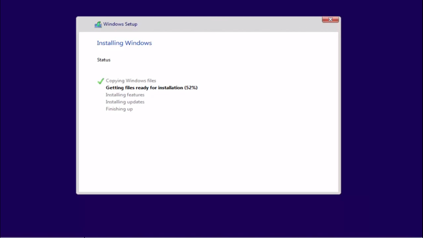 Windows 10 getting files ready