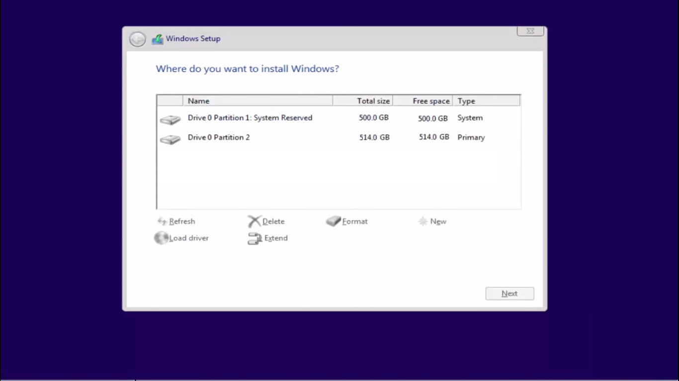 Windows 10 partition format