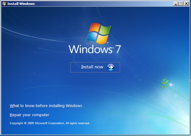 Windows 7 Install now