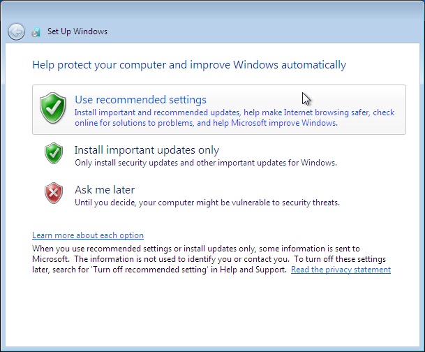 Windows 7 Set Up Help Protect