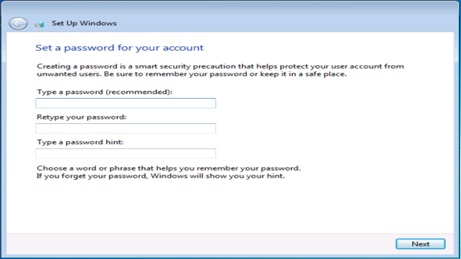 Windows 7 Set Up Wiindows Type a Password