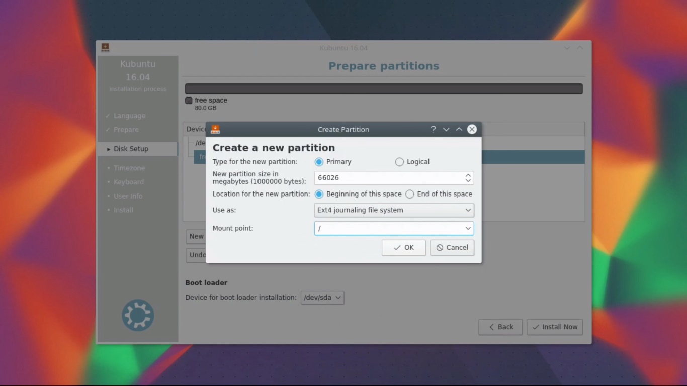 kubuntu create a new partition